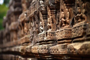 Fototapeta premium The intricate patterns on the Angkor Wat temple in Cambodia.