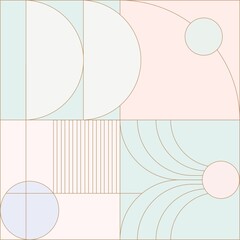 An elegant abstract composition of geometric contour and filled elements in the Art Deco style in pastel colors. Digital illustration is suitable for branding, advertising, corporate identity