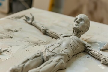 preparing an armature for a humansized figure sculpture - obrazy, fototapety, plakaty