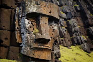 Fototapeta na wymiar The intricate carvings on the Moai statues of Ahu Tongariki, Easter Island.