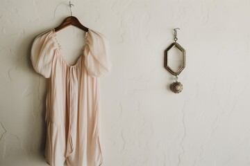 flowy top and boho pendant necklace against a white wall