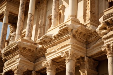 A close-up of the ancient Library of Celsus in Ephesus, Turkey. - obrazy, fototapety, plakaty