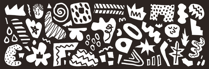 Abstract big set of hand drawn various shapes, curls, forms and doodle objects. Modern vector illustration