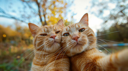 Tow cute cats taking selfi