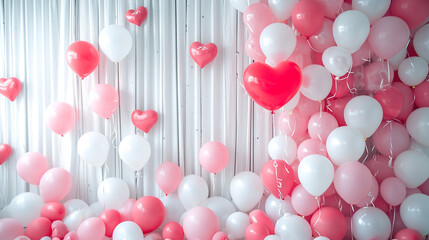 red and white balloons on a pink background