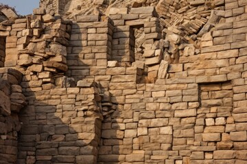The detailed stonework on the Great Wall of China.