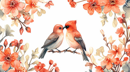 Love birds on a autumn branch