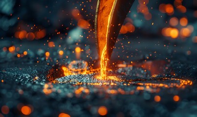Pouring Molten Metal into Mold, A Detailed Metallurgical Process - obrazy, fototapety, plakaty