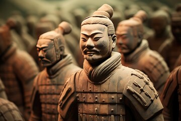 The detailed carvings on the Terracotta Army in Xi'an, China. - obrazy, fototapety, plakaty