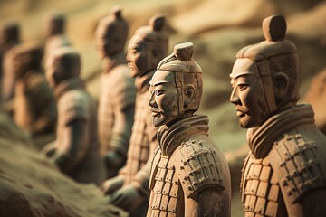 The detailed carvings on the Terracotta Army in Xi'an, China. - obrazy, fototapety, plakaty