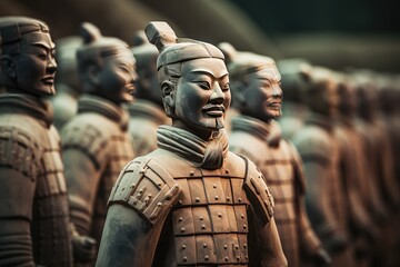 The detailed carvings on the Terracotta Army in Xi'an, China.