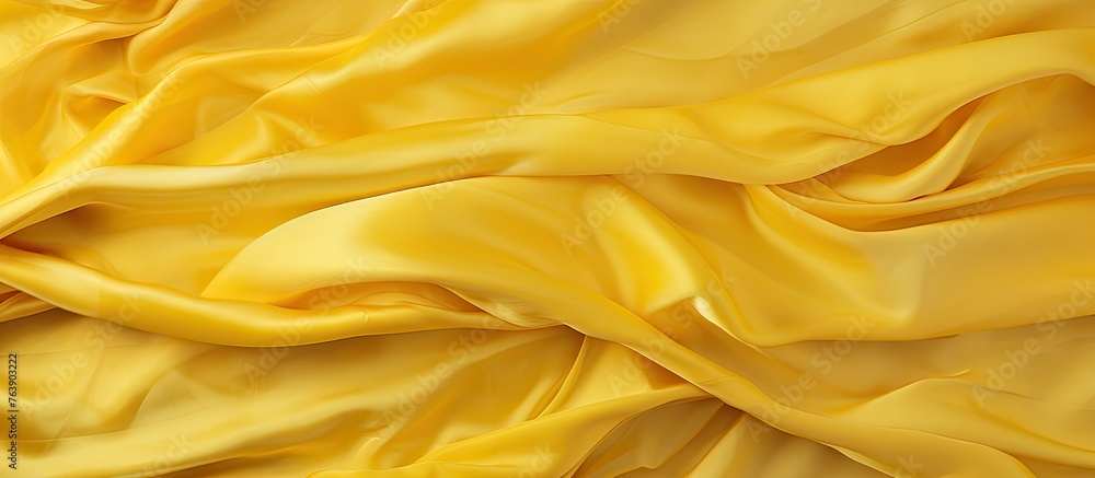 Aufkleber yellow fabric with numerous deep folds and creases creating a textured surface