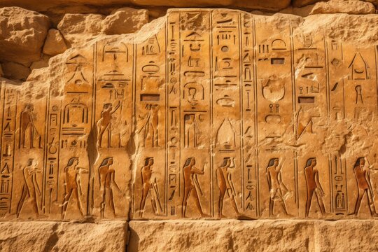 A close-up of the ancient hieroglyphs in the Valley of the Kings, Egypt.