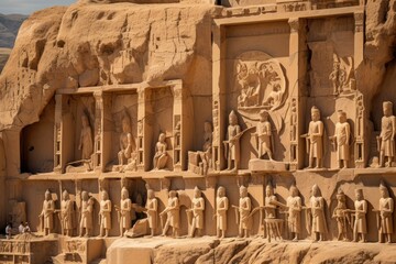 The detailed carvings on the ancient city of Persepolis in Iran.