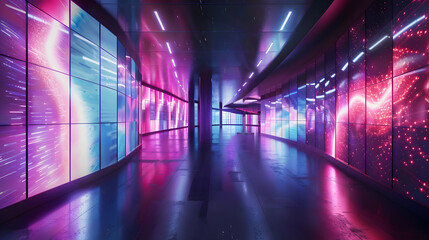 A lone hallway stretches through the underground city, illuminated by streaks of light filtering through a distant station