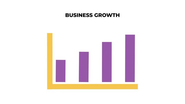Animated footage depicts a business's growth journey through dynamic graphics, suitable for business content
