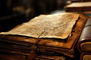 A close-up of the preserved medieval manuscripts in Trinity College Library, Dublin. - obrazy, fototapety, plakaty
