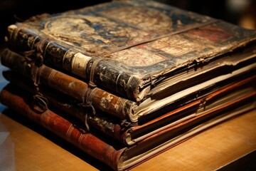 Obraz premium A close-up of the preserved medieval manuscripts in Trinity College Library, Dublin.