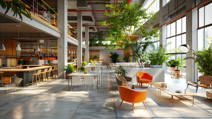 Empty wooden tables and chairs sit on a cafe's outdoor patio