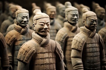 The weathered sculptures at the Terracotta Army site in China. - obrazy, fototapety, plakaty