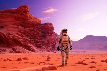 Deurstickers a person in a space suit walking in a desert © Petru
