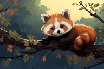 Foto op Plexiglas a red panda on a tree branch © Petru