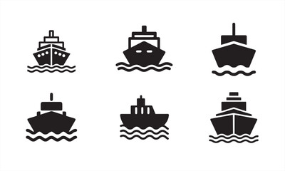 Boats and ship icon collection. Flat style vector illustration set. Vessels for sea travel and transportation. 