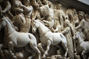 The ornate designs on the Elgin Marbles in the British Museum, London.