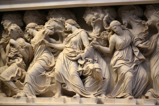 The ornate designs on the Elgin Marbles in the British Museum, London.