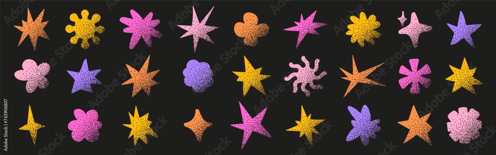 Aufkleber doodle geometric shapes set with halftone pattern. colorful trendy abstract forms with dots