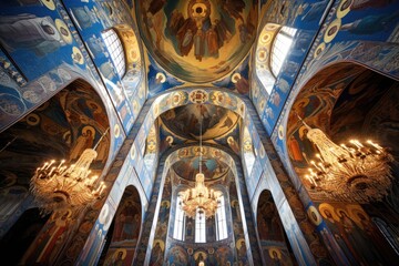The detailed patterns on the ceiling of the Church of the Savior on Spilled Blood, St. Petersburg. - obrazy, fototapety, plakaty