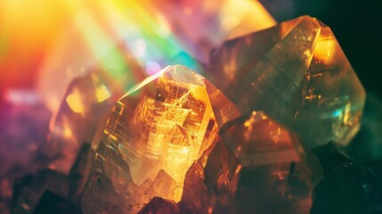 Illuminated Quartz Crystal with Rainbow Reflections - obrazy, fototapety, plakaty