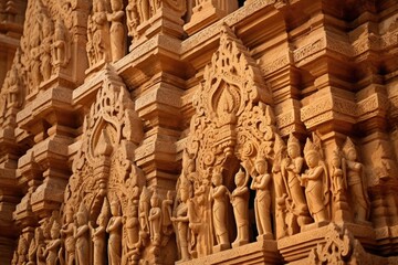 A close-up of the detailed carvings on the Temples of Bagan, Myanmar.