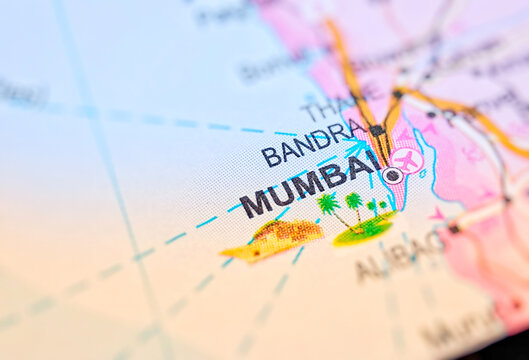Mumbai on a map of India with blur effect.