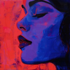 a painting of a woman's face in red and purple
