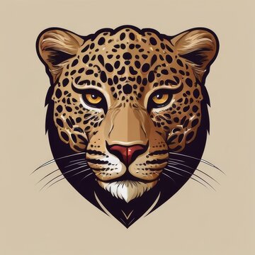 leopard head on beige background, logo, design, wild animals