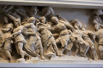 The ornate designs on the Elgin Marbles in the Acropolis Museum, Athens.