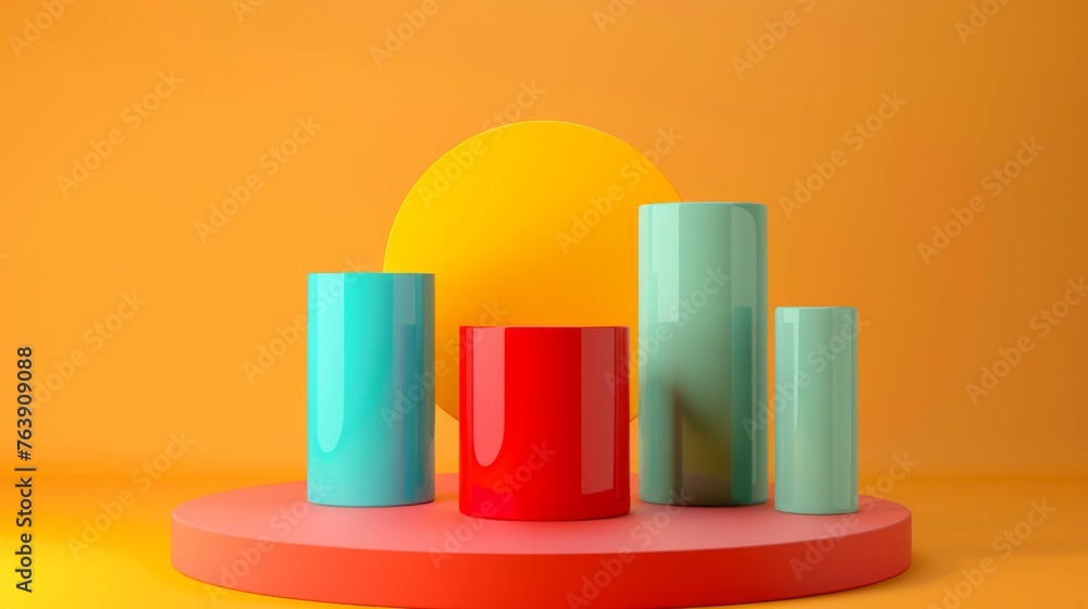 Poster colorful statistics bars in a circle shape on an orange background, creating an abstract and visuall