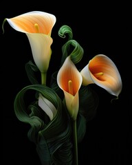 Bouquet of Calla lily over black background - 763909667