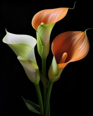 Bouquet of Calla lily over black background - 763909671