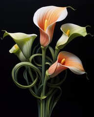 Bouquet of Calla lily over black background - 763909673