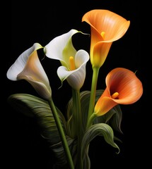 Bouquet of Calla lily over black background - 763909678