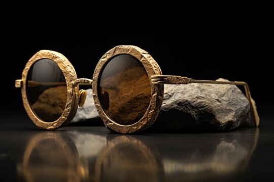 a pair of sunglasses on a rock