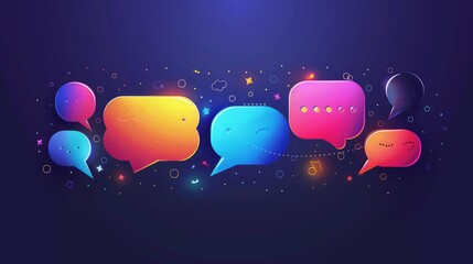 Colorful social media speech bubbles illustration, vibrant communication concept.