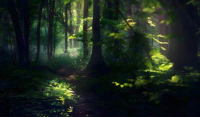 Fototapeta premium forest in the fog. Generative AI