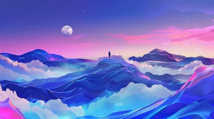 Papier Peint photo Bleu foncé Surreal Sky-Ocean Dreamscape with Ethereal Moonlight