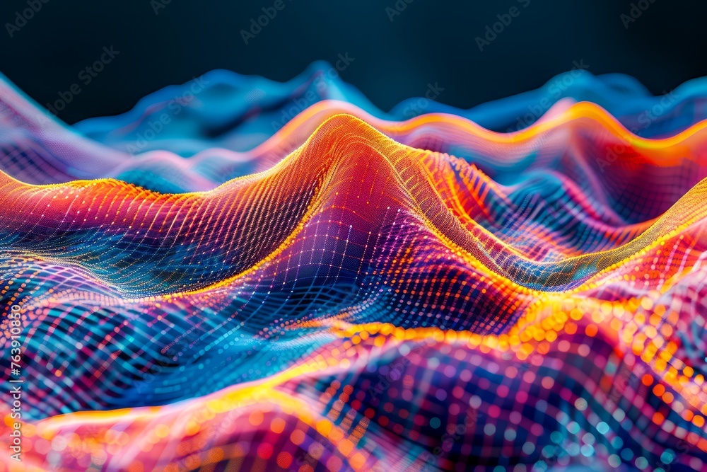 Aufkleber vibrant 3d digital wave pattern with dynamic colorful dots on dark background abstract technology co