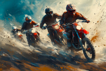 Thrilling Motocross Action: Illustrated Chaos