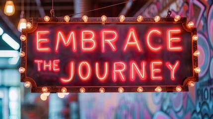 Embrace the journey  motivational text on blurred background   success and motivation concept - obrazy, fototapety, plakaty