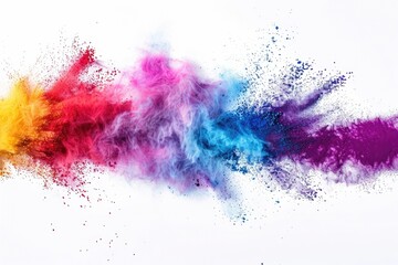 Creative energy banner white background throw colorful powder paint flying. Colors rainbow, celebration festive atmosphere marathon . Youth , sport, creativeness, positive. Layout copy space